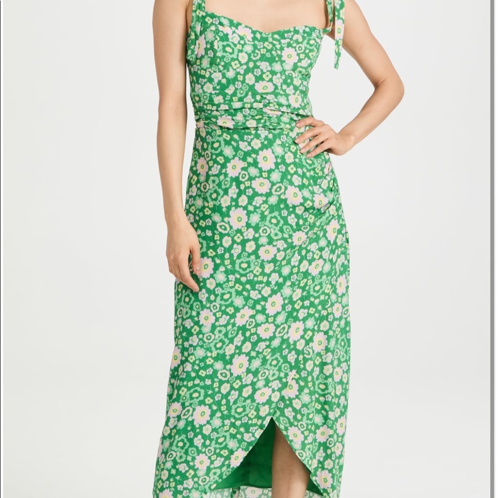 WAYF tie/strap bustier green floral dress